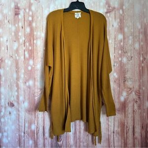 Hippie Rose Golden Mustard Yellow Dolman Side Tie Open Flyaway Cardigan Size M